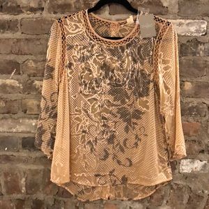 NWT Anthropologie rose gold sheer blouse.